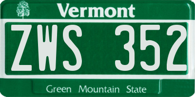 VT license plate ZWS352