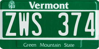 VT license plate ZWS374