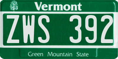 VT license plate ZWS392