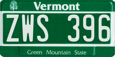 VT license plate ZWS396