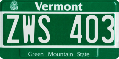 VT license plate ZWS403