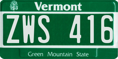 VT license plate ZWS416