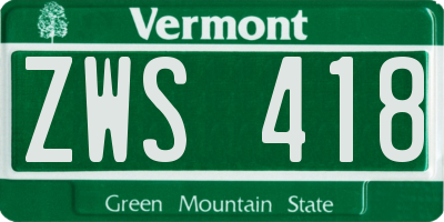 VT license plate ZWS418