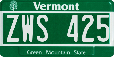 VT license plate ZWS425