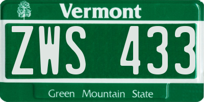 VT license plate ZWS433