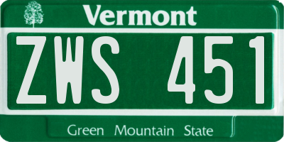VT license plate ZWS451