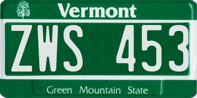 VT license plate ZWS453