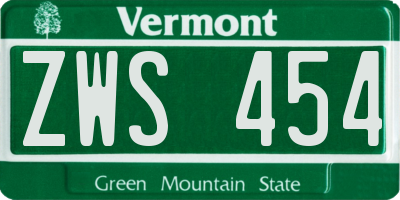 VT license plate ZWS454