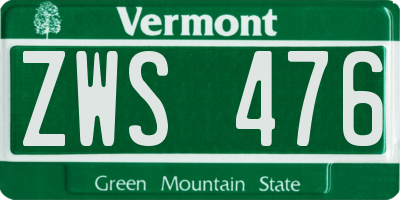 VT license plate ZWS476
