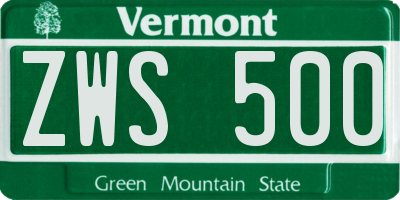 VT license plate ZWS500