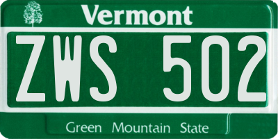 VT license plate ZWS502