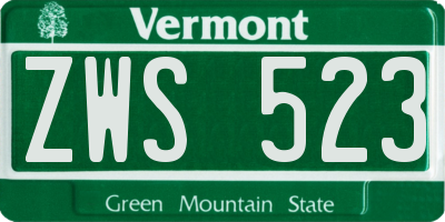 VT license plate ZWS523