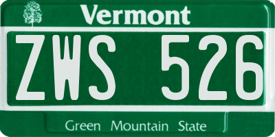 VT license plate ZWS526