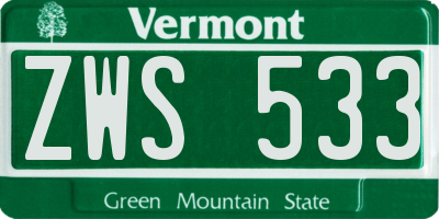 VT license plate ZWS533