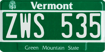 VT license plate ZWS535
