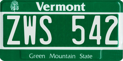 VT license plate ZWS542