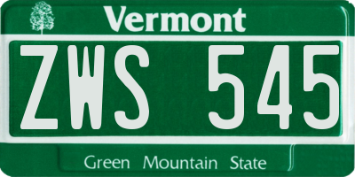 VT license plate ZWS545