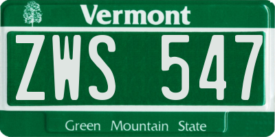 VT license plate ZWS547