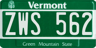 VT license plate ZWS562