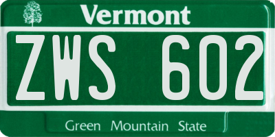 VT license plate ZWS602