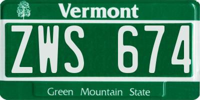 VT license plate ZWS674