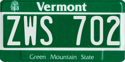 VT license plate ZWS702