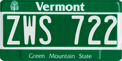 VT license plate ZWS722