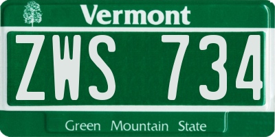 VT license plate ZWS734