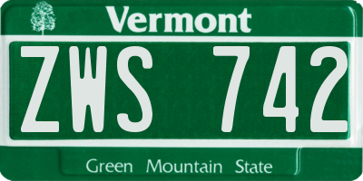 VT license plate ZWS742