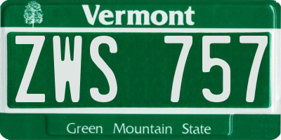 VT license plate ZWS757