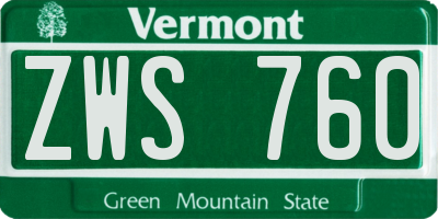 VT license plate ZWS760