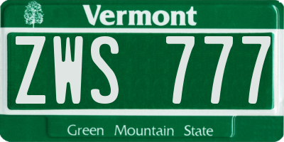 VT license plate ZWS777