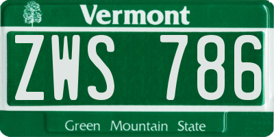 VT license plate ZWS786
