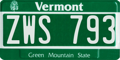 VT license plate ZWS793