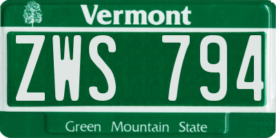 VT license plate ZWS794