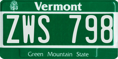 VT license plate ZWS798