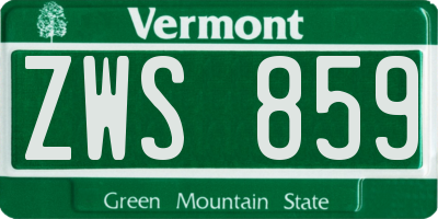 VT license plate ZWS859