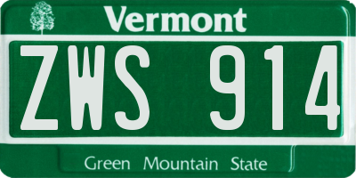 VT license plate ZWS914