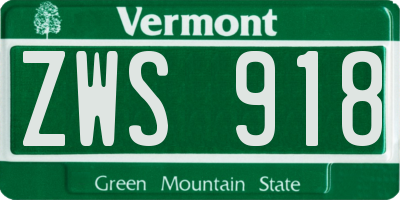 VT license plate ZWS918