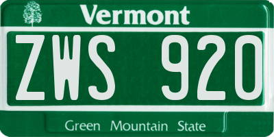 VT license plate ZWS920