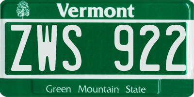 VT license plate ZWS922