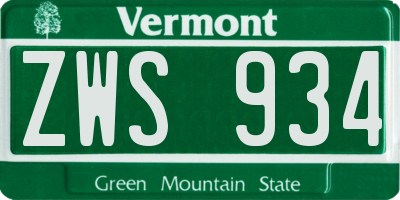 VT license plate ZWS934
