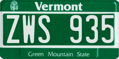 VT license plate ZWS935