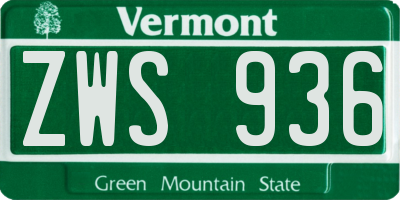 VT license plate ZWS936