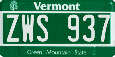 VT license plate ZWS937