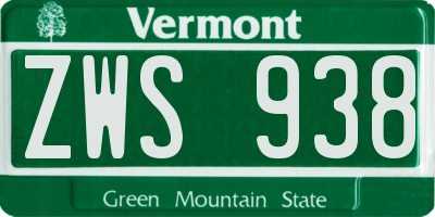 VT license plate ZWS938