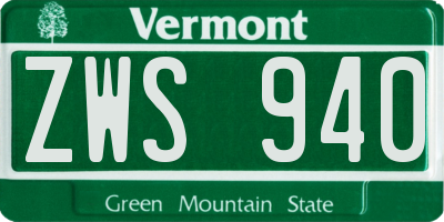 VT license plate ZWS940