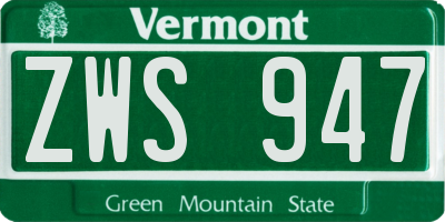 VT license plate ZWS947