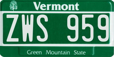 VT license plate ZWS959