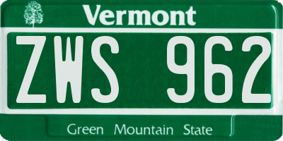 VT license plate ZWS962
